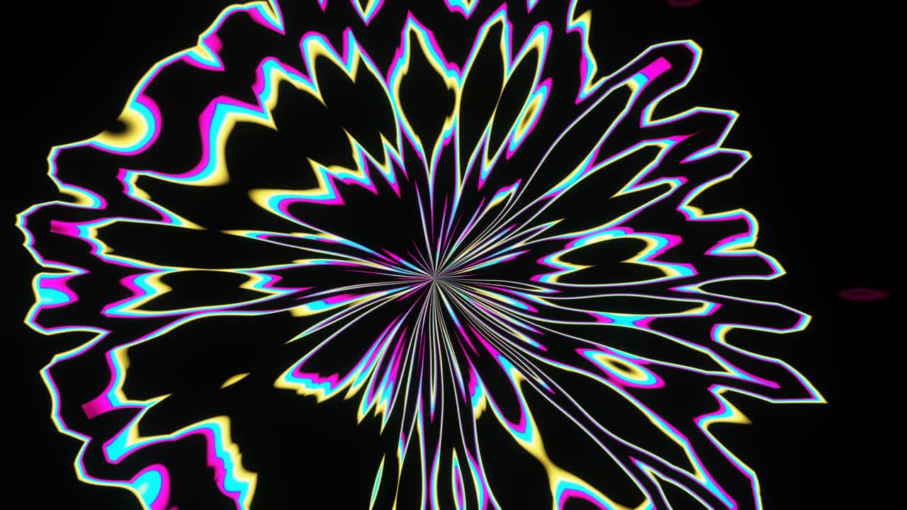 Pulsation of the petals of an abstract neon multi-colored flower.