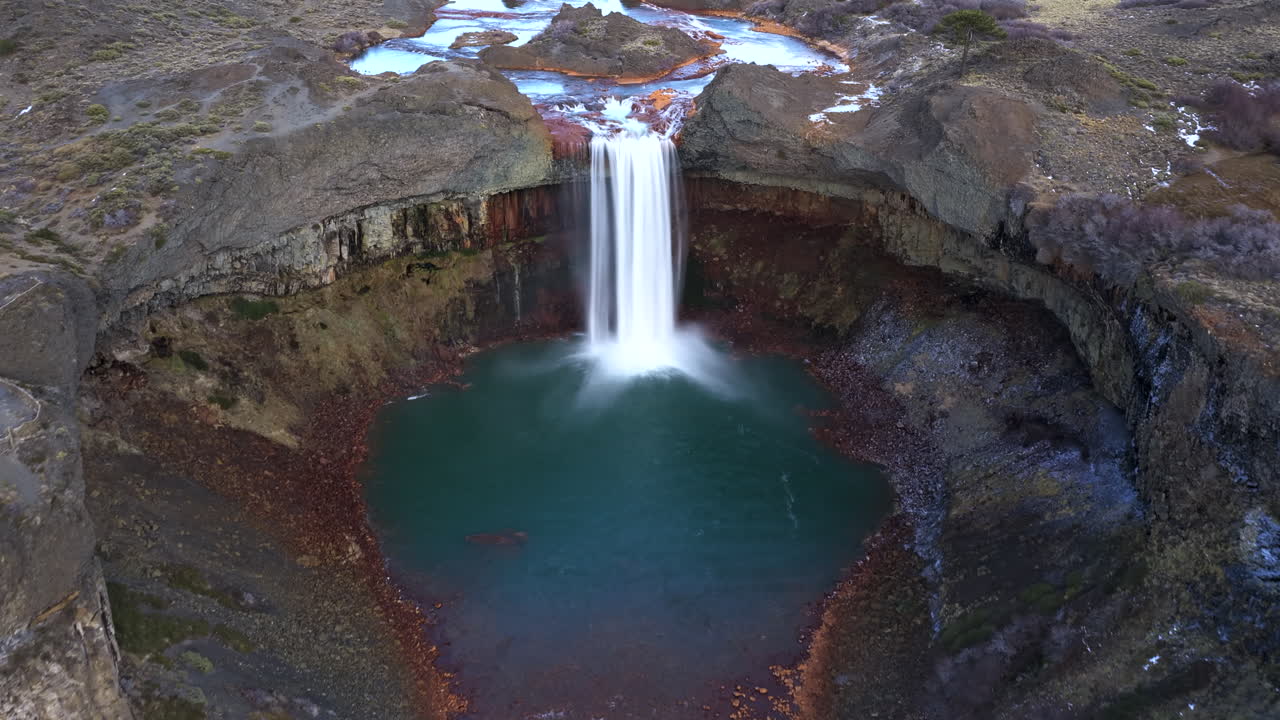 Fast hyperlapse from above reveals Agrio Waterfall’s dramatic drop in Caviahue, Argentina
