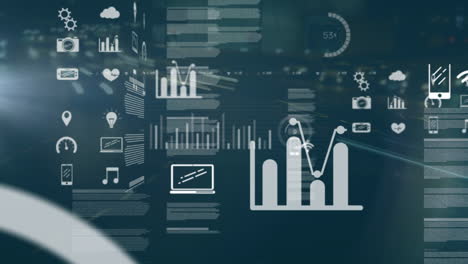 animation of data processing over cityscape