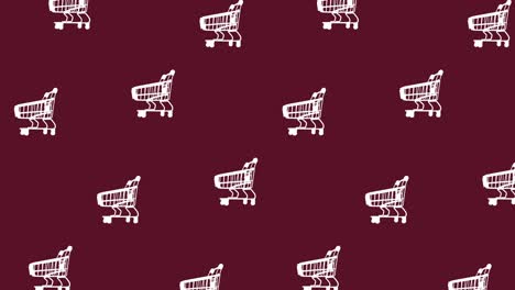 seamless pattern animation with many white empty shopping carts on deep red background. advertisement concept, copy space