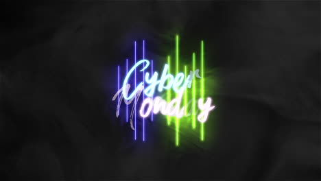 Cyber-Monday-with-neon-blue-and-green-lines-with-smoke-on-black-gradient