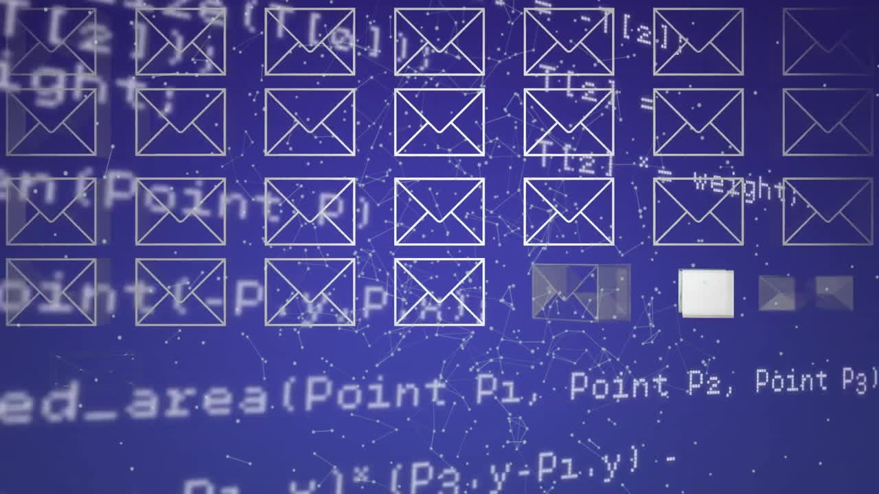 анимация цифровой обработки данных над иконами конвертов