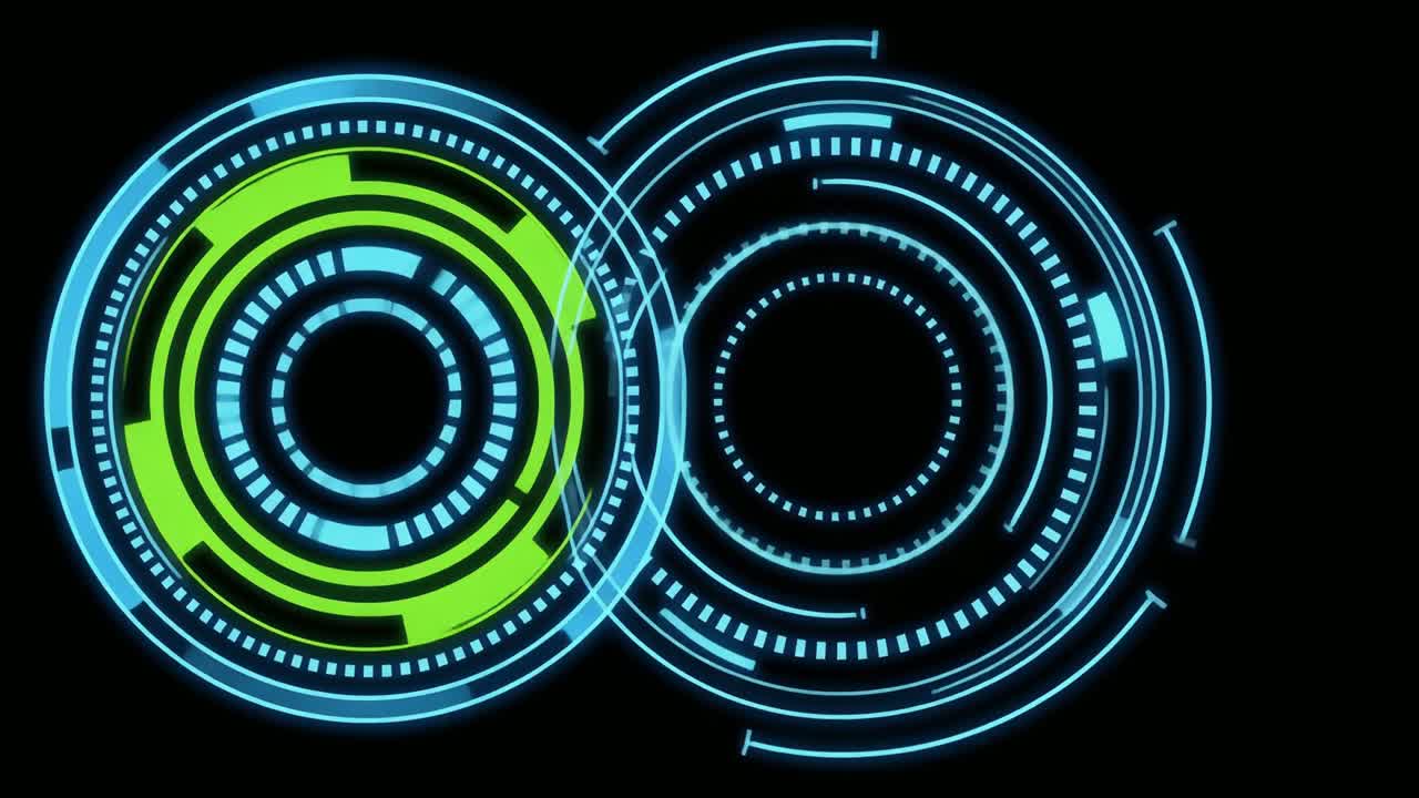 Futuristic Digital HUD Interface Animation with Blue and Green Elements