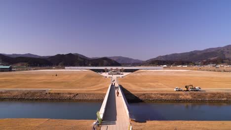 wide open locked off view of iwate tsunami memorial museum in japan on clear day