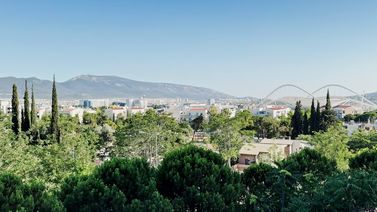 Panoramic Athens Cityscape View with Mountains from University Area