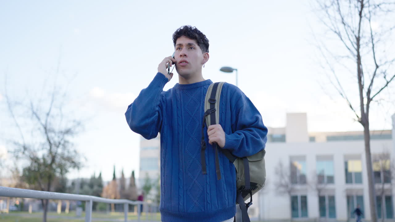 Student walking and talking on phone montage