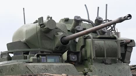a close shot of modern russian military hardware. this is the bakhcha-u turret of a bmd-4m infantry fighting vehicle, a key asset of russia's invasion forces in ukraine