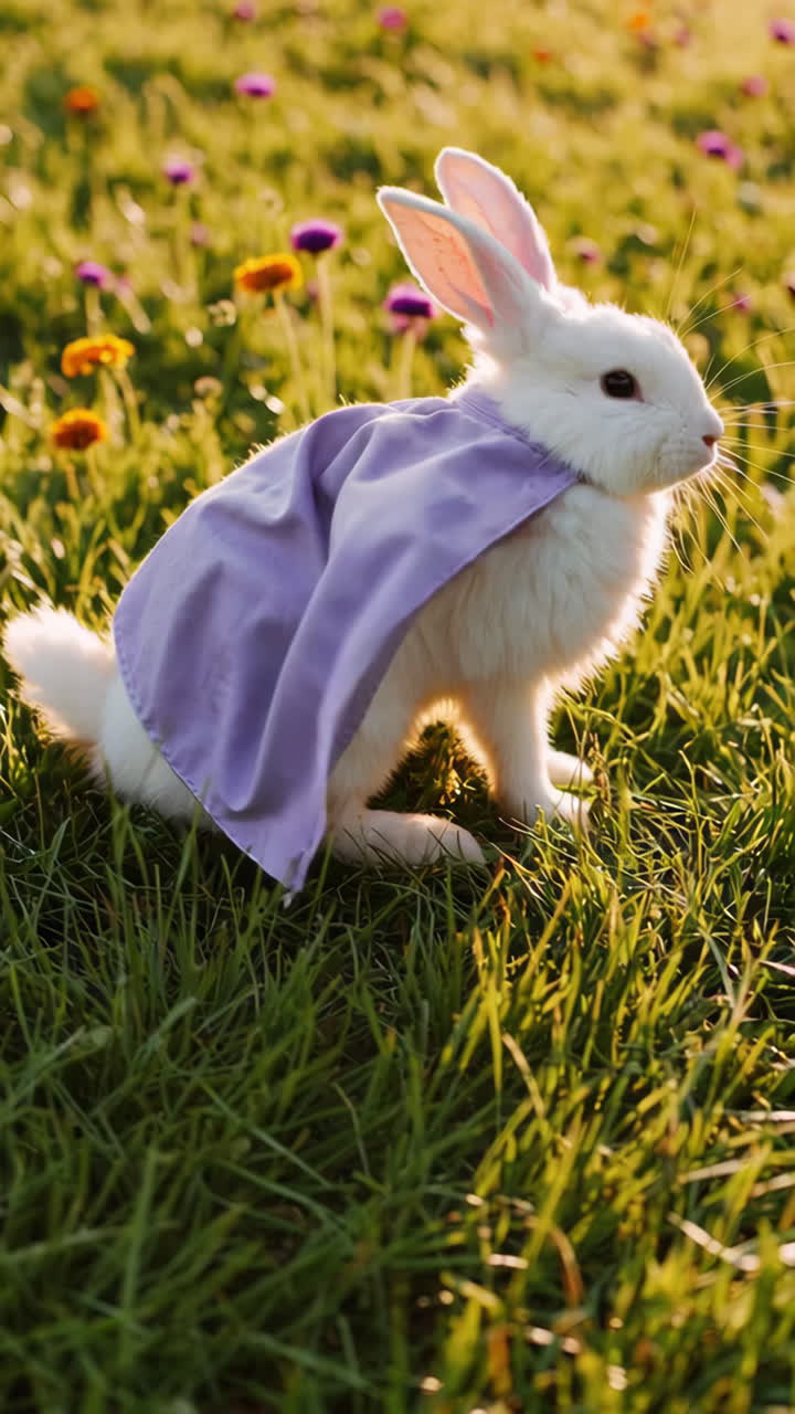 Adorable White Rabbit Superhero in a Field