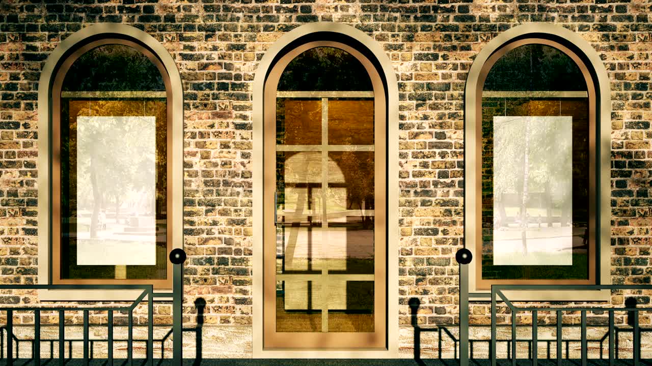 현대적인 빈 상점 앞과 큰 창문.