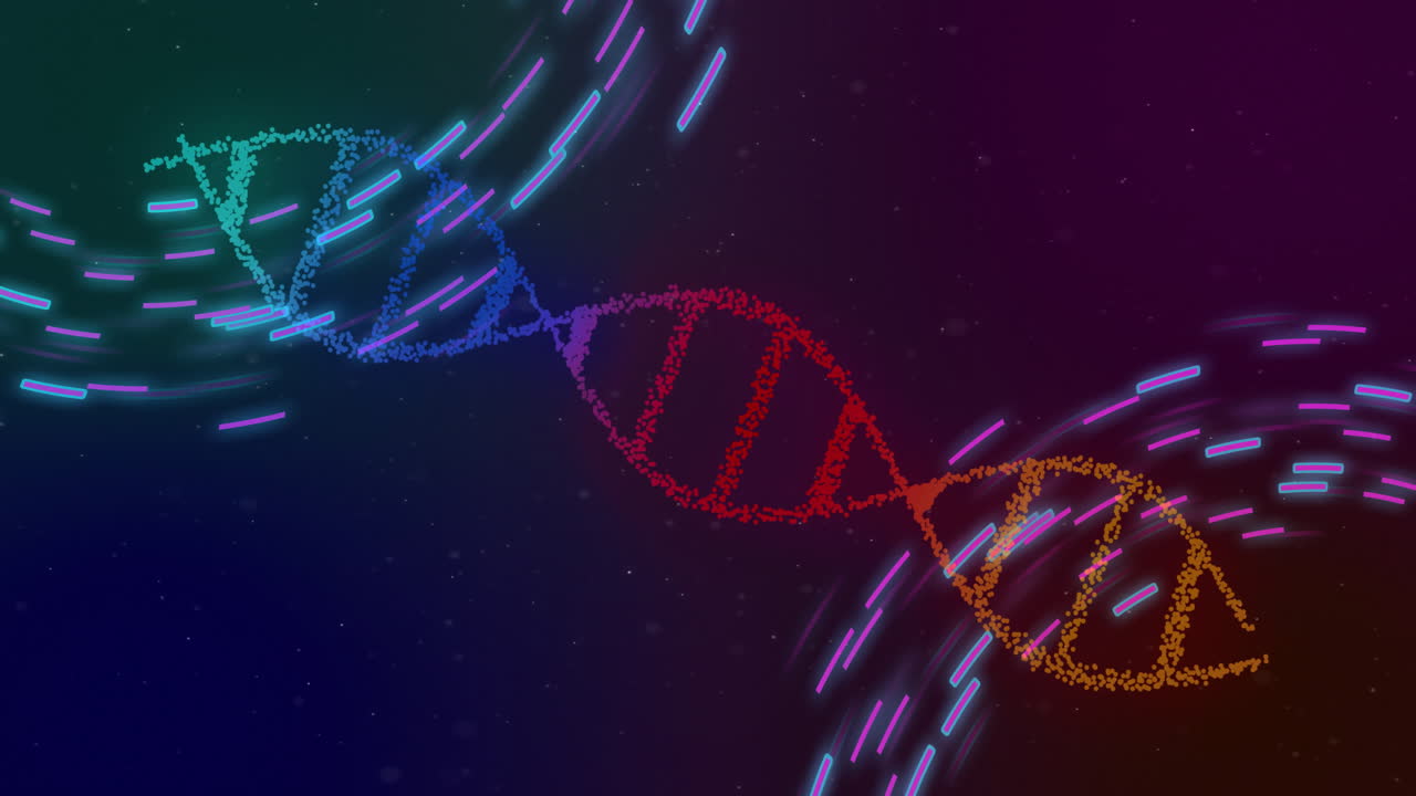 Animation of dna strand over blue shapes