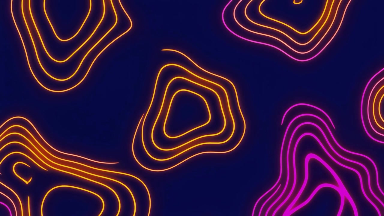 Dynamische abstrakte Neon-Konturlinien, die sich auf dunkelblauem Hintergrund bewegen