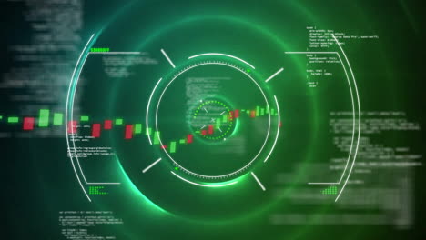 animación del escaneo del alcance y el procesamiento de datos sobre círculos de neón