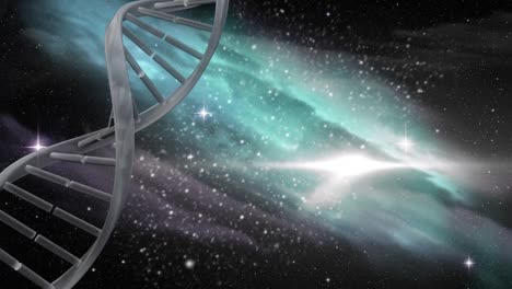 digital animation of dna structure spinning against shining stars in the space