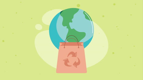 ecology shopping bag with recycle arrows animation