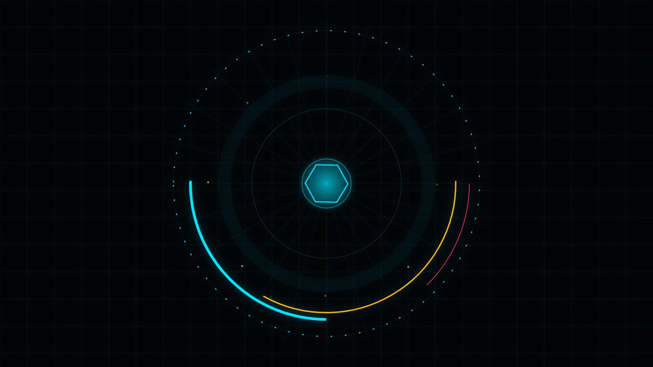 Futuristic Digital HUD Interface with Rotating Circular Elements