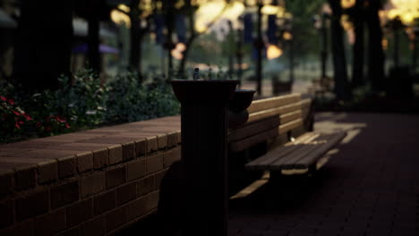 Primer-Plano-De-Una-Fuente-De-Agua-Potable-En-Un-Parque-Al-Atardecer