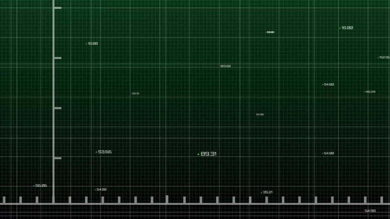 animación de la línea verde y el procesamiento de datos financieros sobre la cuadrícula sobre un fondo oscuro