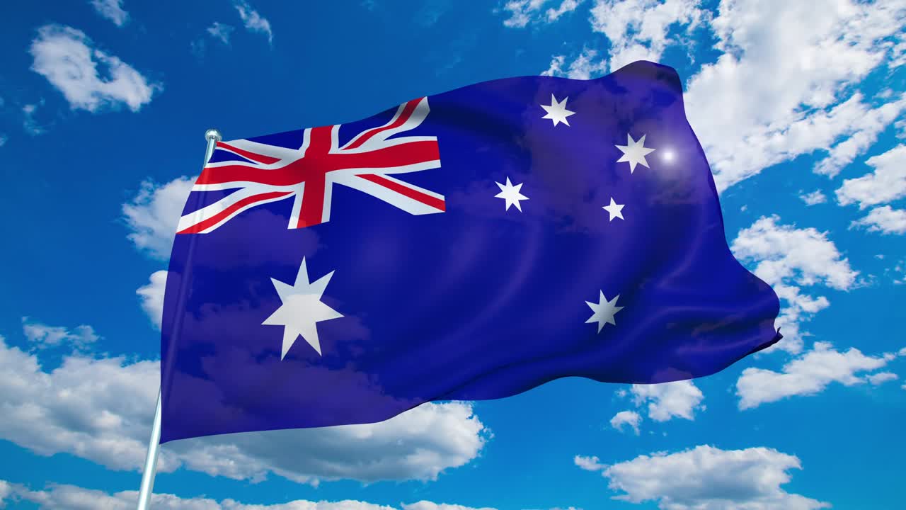 구름이 가득한 하늘을 배경으로 천 구조로 된 오스트레일리아의 발 (loopable)