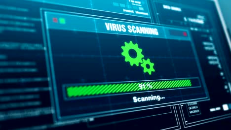 virus scanning progress warning message threat detected alert on screen , computer screen entering system login and password logging into showing progress granted system security.