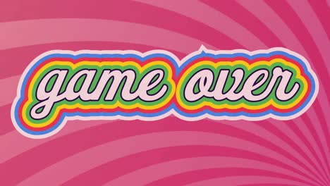 digital animation of game over text with rainbow shadow effect against pink radial background