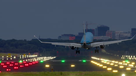 airplane landing at dusk