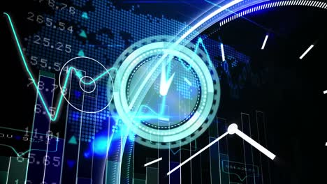 Animación-Del-Procesamiento-De-Datos-Y-Reloj-Sobre-El-Mapa-Mundial