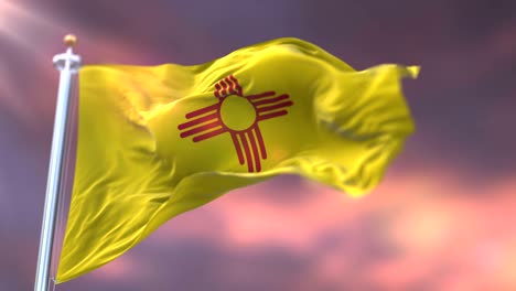 flag of american state of new mexico waving at sunset - loop