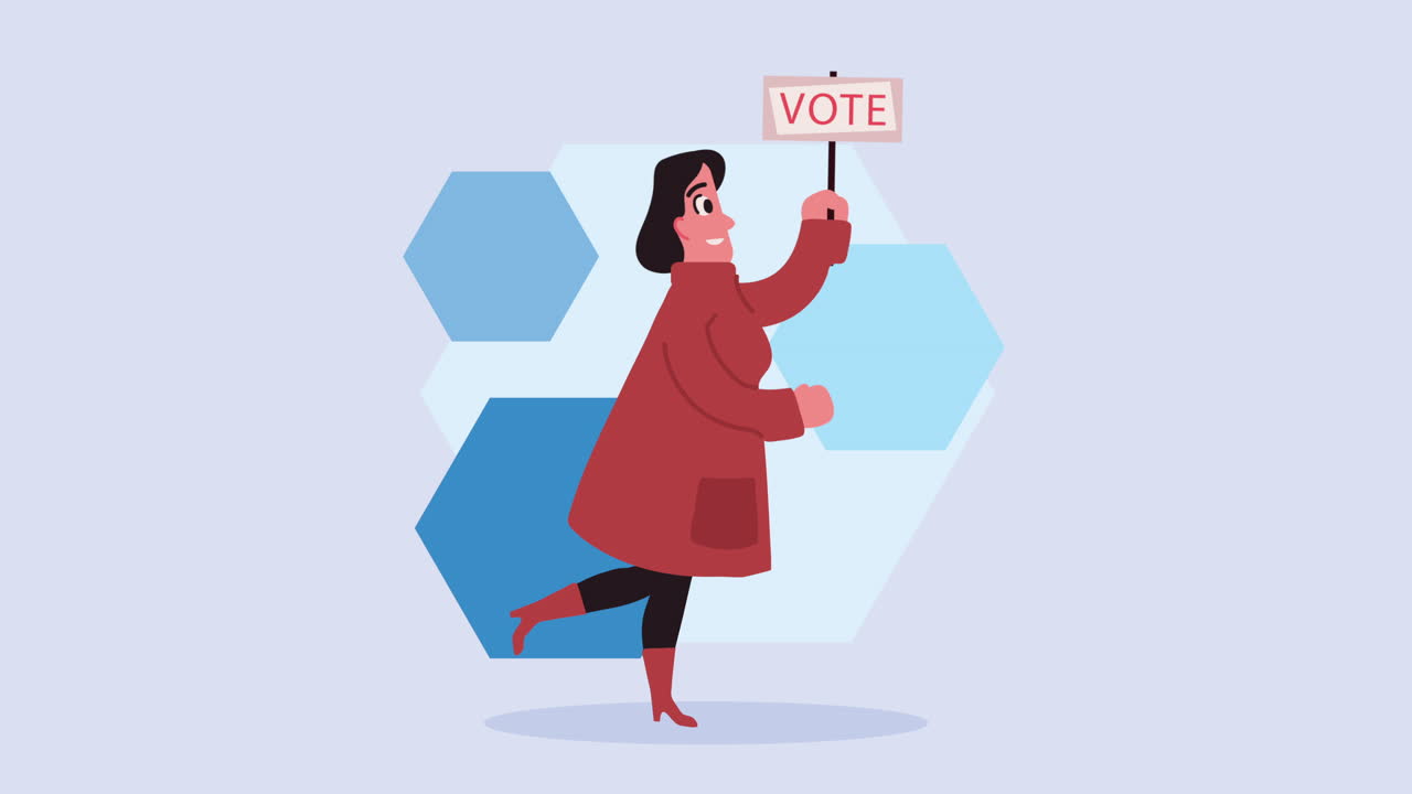 투표 표지판 을 들고 있는 여자