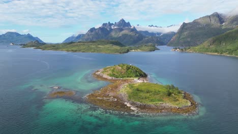 lofoten islands nature landscape and fjord at trollfjord, norway - aerial 4k circling