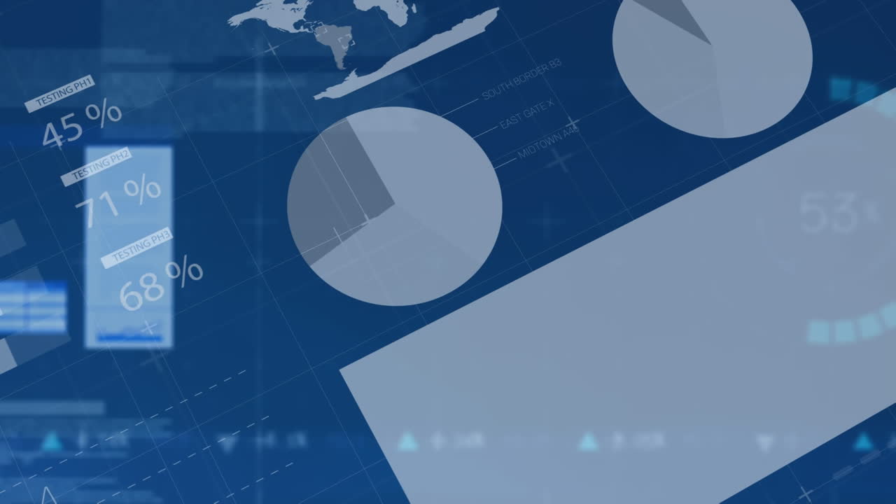 파란색 배경에 대한 금융 데이터 처리 및 통계의 애니메이션