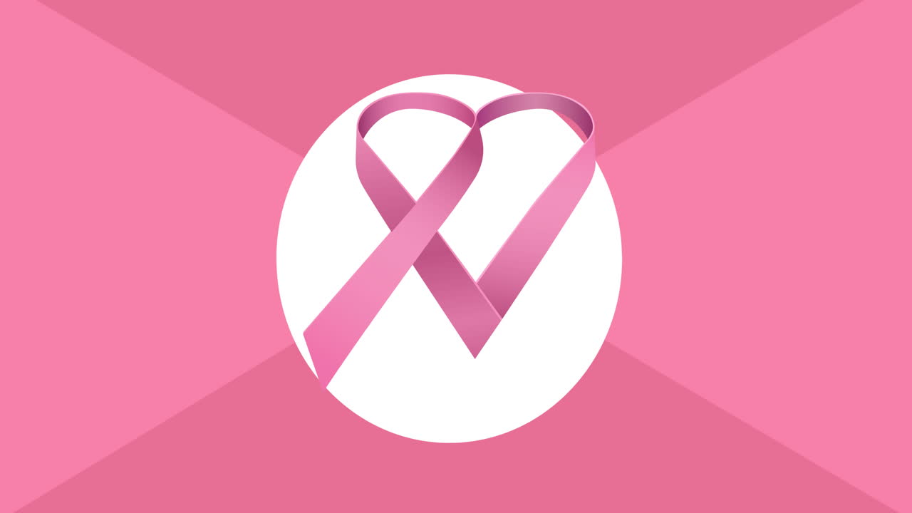 ピンクの背景に現れるピンクのリボンロゴのアニメーション