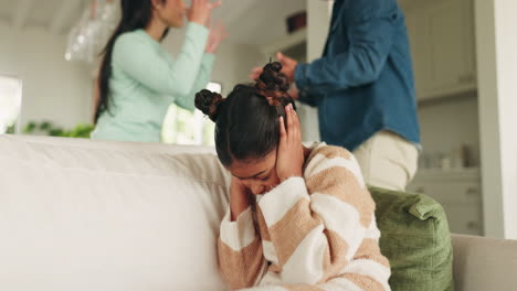 girl on a couch, parents and fighting