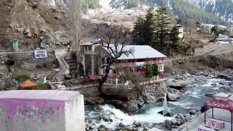 scenic ushu hotel by the river in winter