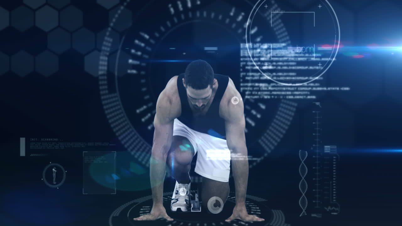 선수 남자 출발 블록에서 달리는