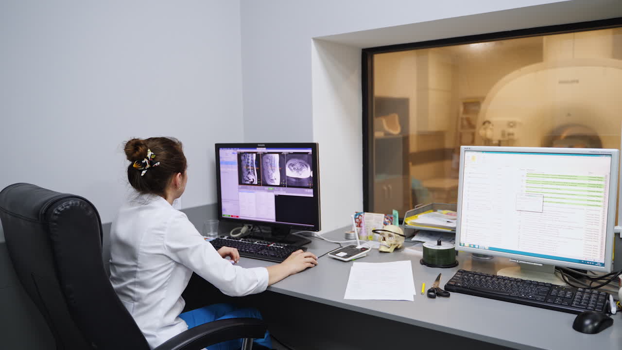 Medical Professional reviewing MRI and X-ray Images