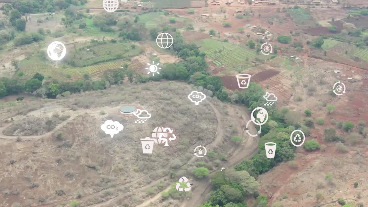 Drone flying in farms in Kilimanjaro slopes- Green Kenya farms, poor settlement africa aerial agronomic plantation