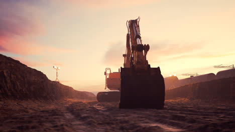 Ausheben-Der-Grube-Mit-Einem-Bagger.-Bagger-Gräbt-Boden-Auf-Der-Baustelle