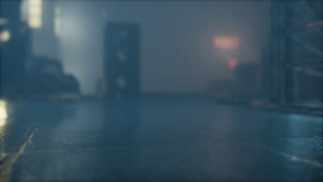 rainy night with fog at old town street