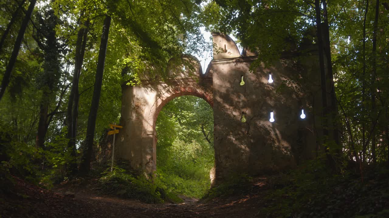 Ancient Archway Ruins in an Overgrown Forest