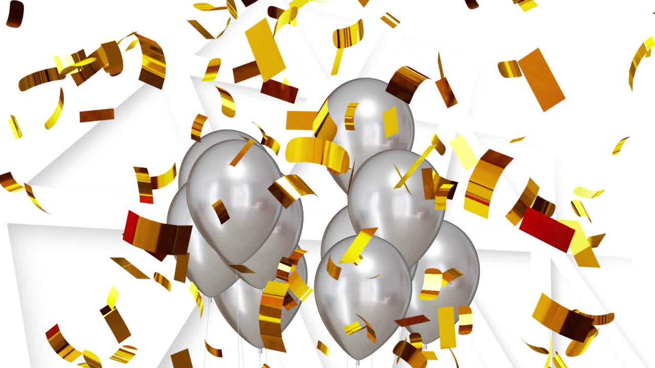 animación de confeti cayendo sobre los globos de plata