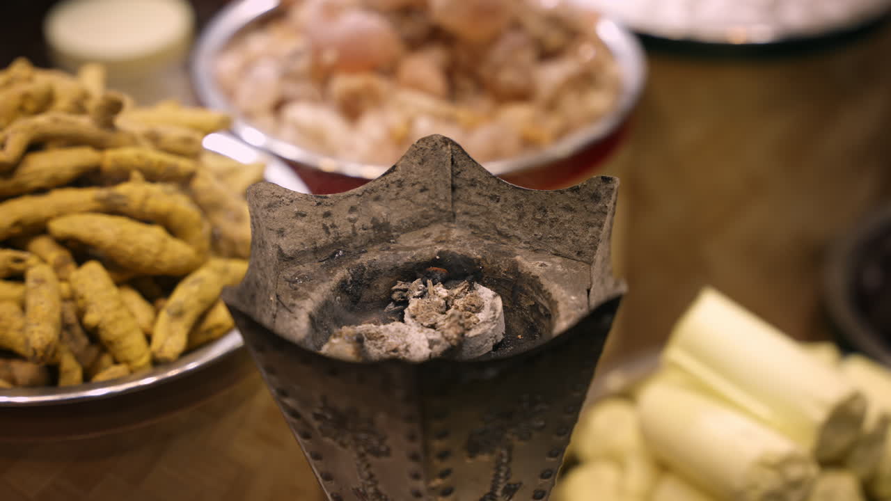 Incense burner and spices in a market