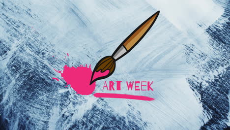 animation of art week text in in pink paint with paint brush over white paint texture