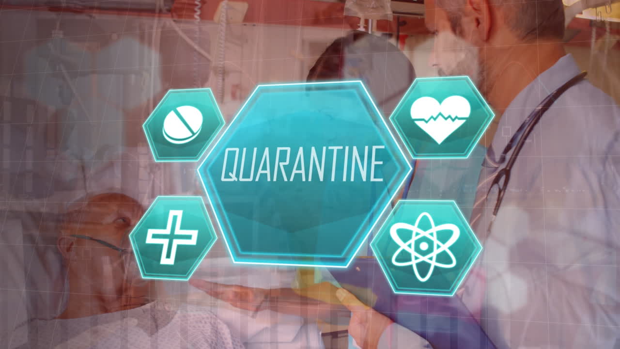 카우카스인 여성과 남성 의사와 환자에 대한 격리 및 아이콘의 애니메이션