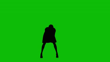 silhouette of a woman with short hair, long skirt, and high heels, dance gracefully on green screen, front view. people silhouettes 3d animation.