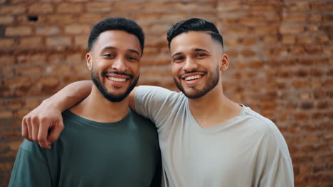 two smiling men posing together