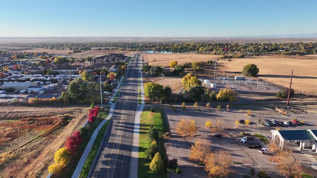 Establishing shot following road from Greeley city limits into Evans Colorado city limts