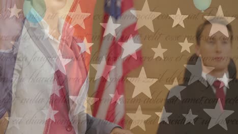 animation of stars and usa flags over president of usa