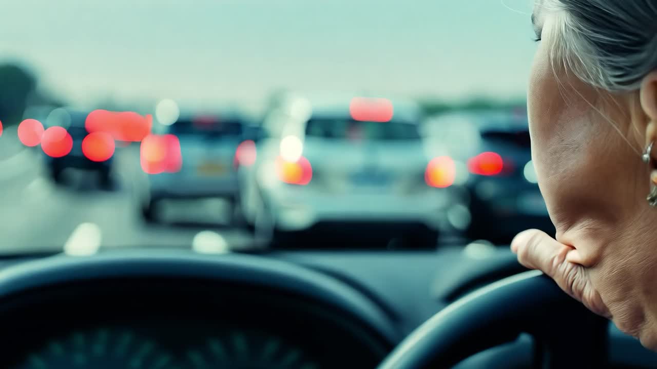 교통 상황 에서 차 를 운전 하는 여자