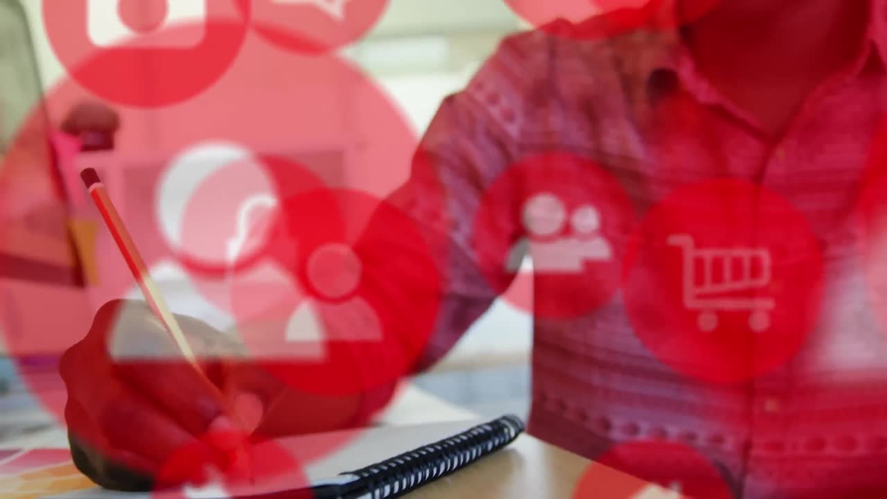 사무실에서 사업가 그림 위에 디지털 아이콘의 네트워크의 애니메이션