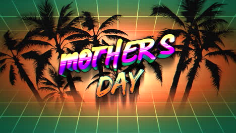 Mother-Day-with-summer-palms-and-neon-grid-in-80s-style